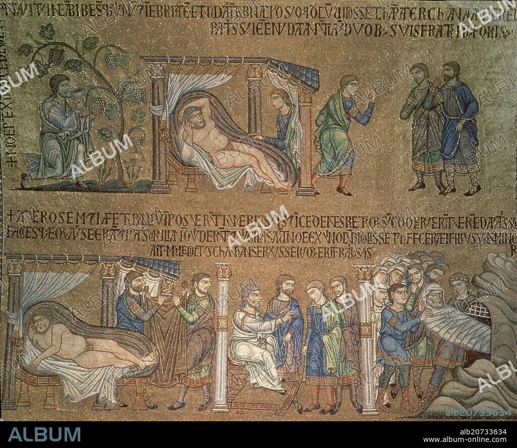 MOSAICO - SIGLO XIII - EMBRIAGUEZ Y MUERTE DE NOE.