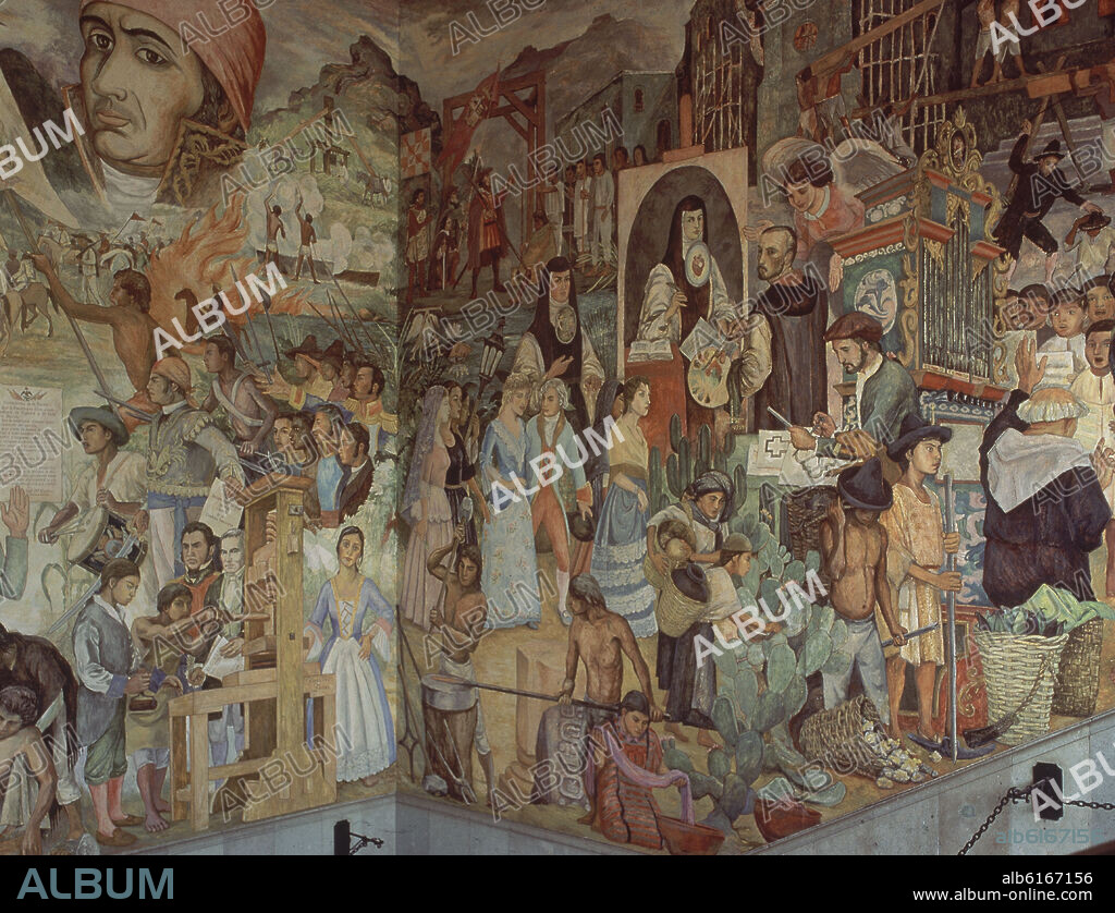 ARTURO GARCÍA BUSTOS. HISTORIA DE MEXICO - SOR JUANA INES DE CRUZ - SIGLO XIX - MURAL MEXICANO - FOTO AÑOS 90.