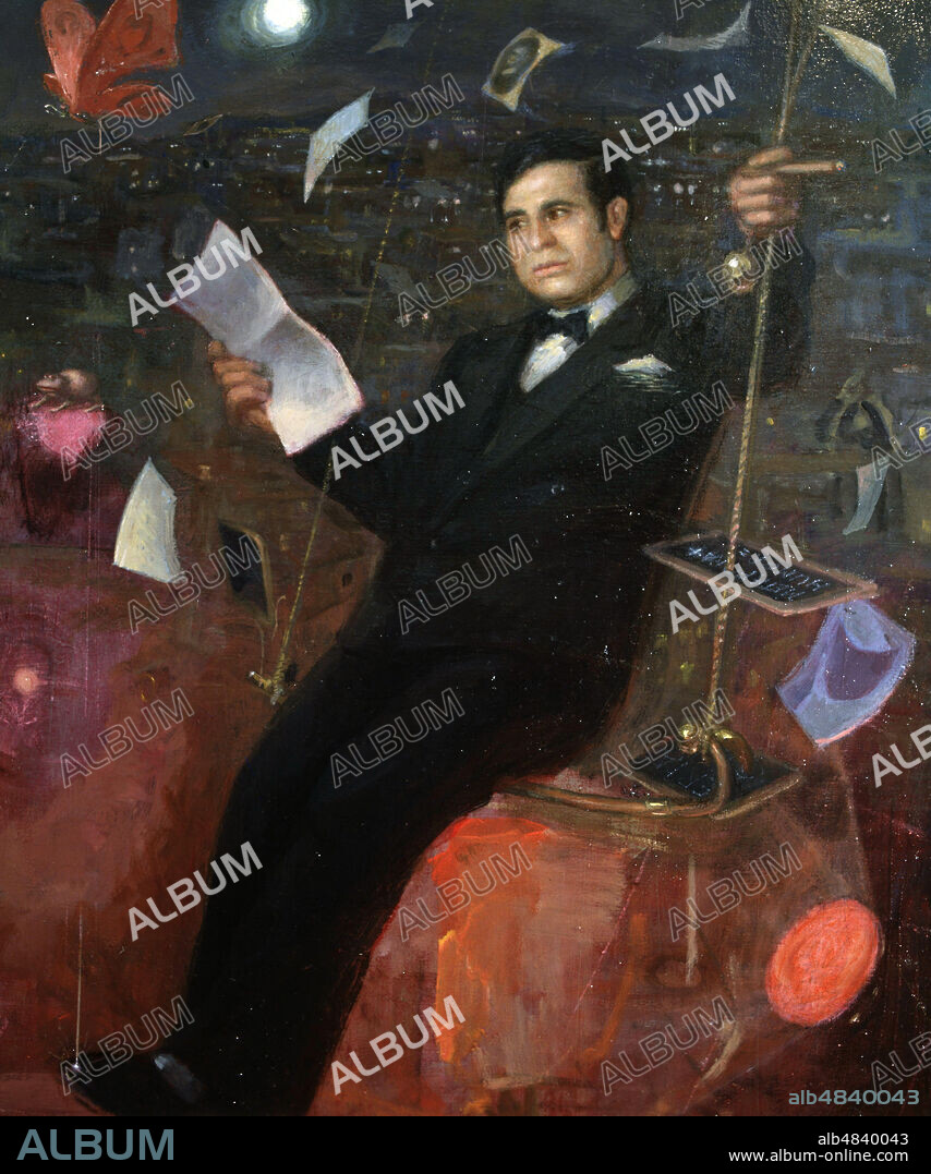 RAMON GOMEZ DE LA SERNA. ESCRITOR ESPAÑOL . 1888-1963. OLEO DE JOSE LUIS DEL PALACIO.