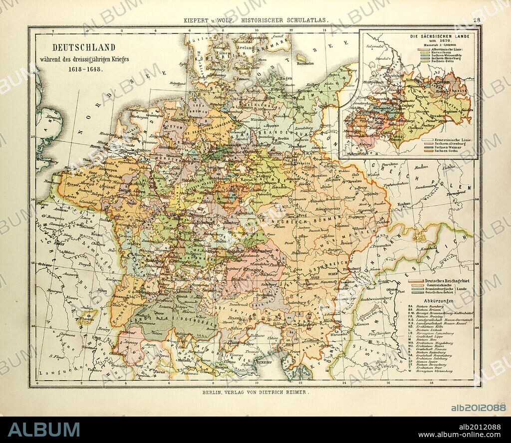 MAP OF GERMANY DURING THE THIRTY YEARS' WAR, 1618 - 1648.