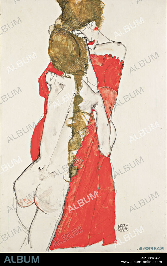 EGON SCHIELE. Mutter und Tochter Mother and Daughter. Date/Period: 1913. Drawing. Height: 479 mm (18.85 in); Width: 311 mm (12.24 in).