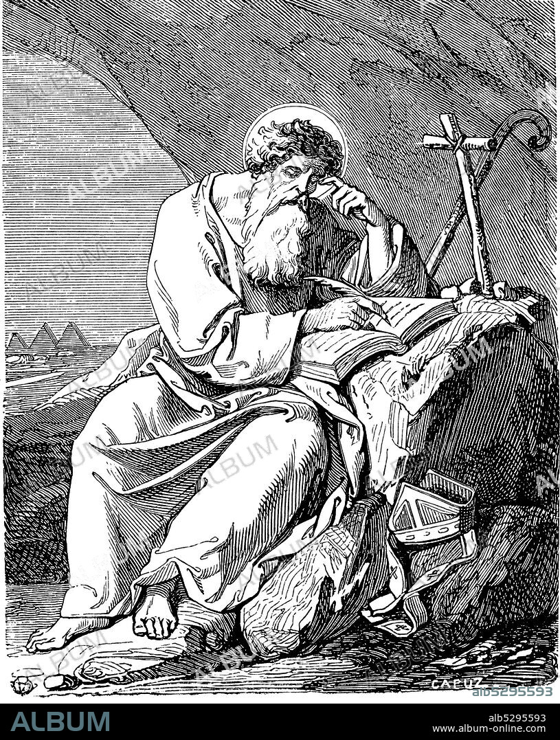 San Atanasio de Alejandría (296-373), obispo y doctor de Alejandría. Grabado de 1852.