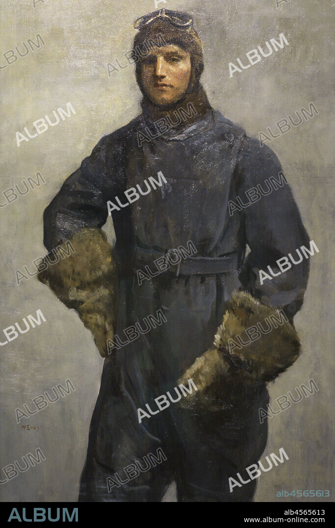 AMBROSE MCEVOY (1878-1927). ENGLISH ARTIST.. Sir John William Alcock (1892-1919). British aviator. RAF Captain. Piloted with Arthur Whitten Brown the first non-stop flight across the Atlantic, from Newfoundland to Ireland in June 1919. Portrait by Ambrose McEvoy (1878-1927). Oil on canvas (149,9 x 101,6 cm), 1919. National Portrait Gallery. London, England, United Kingdom.