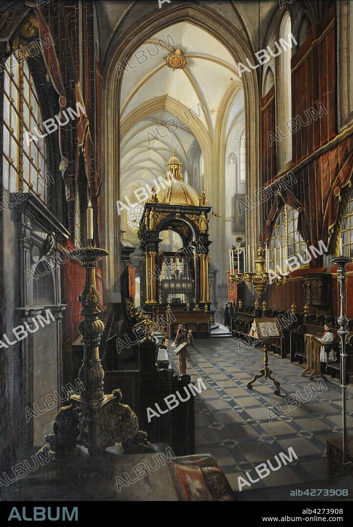 Saturnin Swierzynski (1820-1885). Polish painter. Interior of the Wawel Royal Cathedral, 1875. 19th Century Polish Art Gallery (Sukiennice Museum). National Museum of Krakow. Poland.