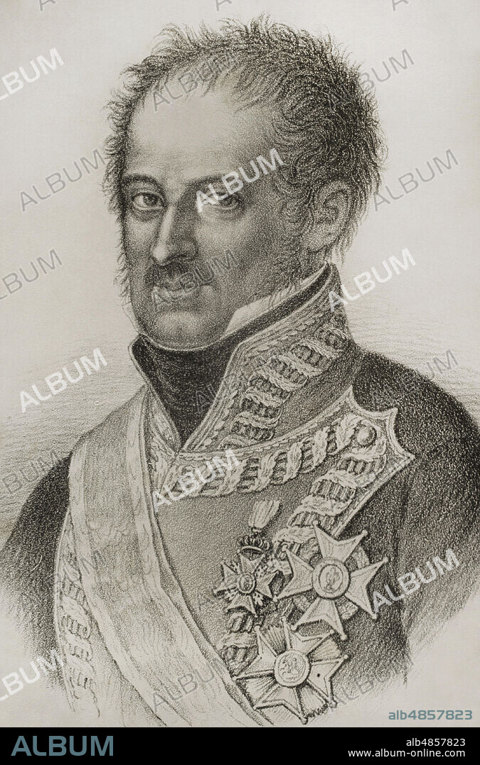 José de Palafox (1775-1847). Militar español. Recibió el título de I duque de Zaragoza por su participación como capitán general durante el sitio de Zaragoza en la Guerra de la Independencia Española. Retrato. Historia del Levantamiento, Guerra y Revolución de España, por el Conde de Toreno. Madrid,1852.