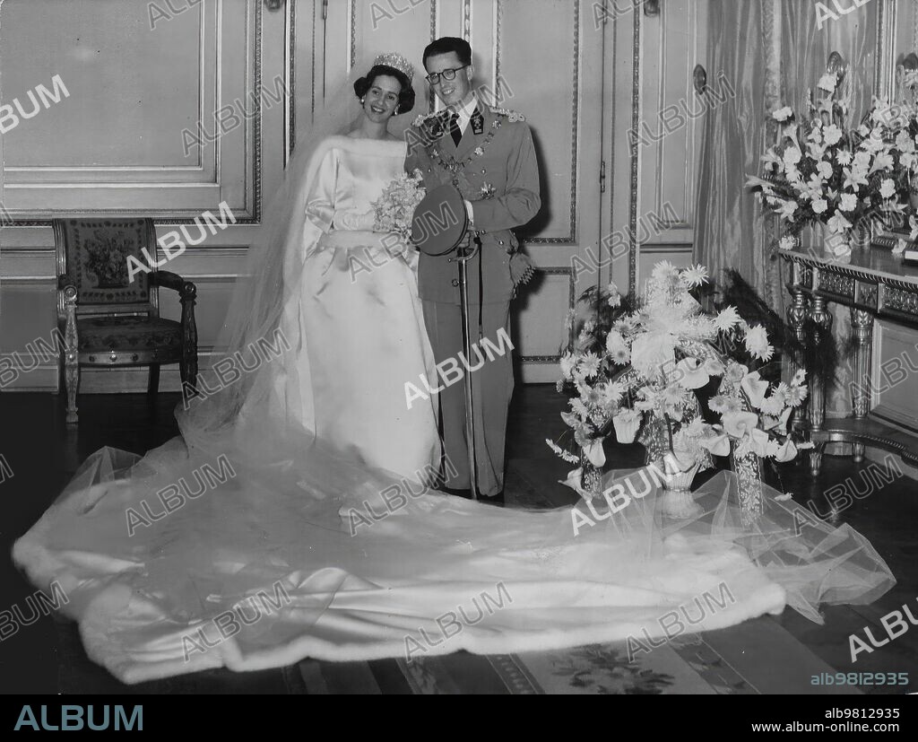 Bruselas (Bélgica), 15/12/1960. Boda Real entre Balduíno I de Bélgica y Fabiola de Mora y Aragón, que llevó un vestido de Balenciaga.