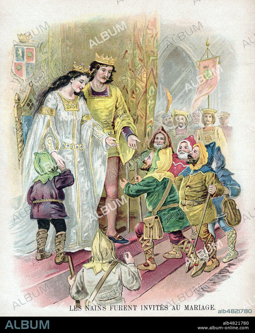 Les sept nains furent invites au mariage de Blanche-Neige . Illustration anonyme vers 1920 pour le conte de fee Blanche Neige. Credit : Collection Jonas/Kharbine-Tapabor.
