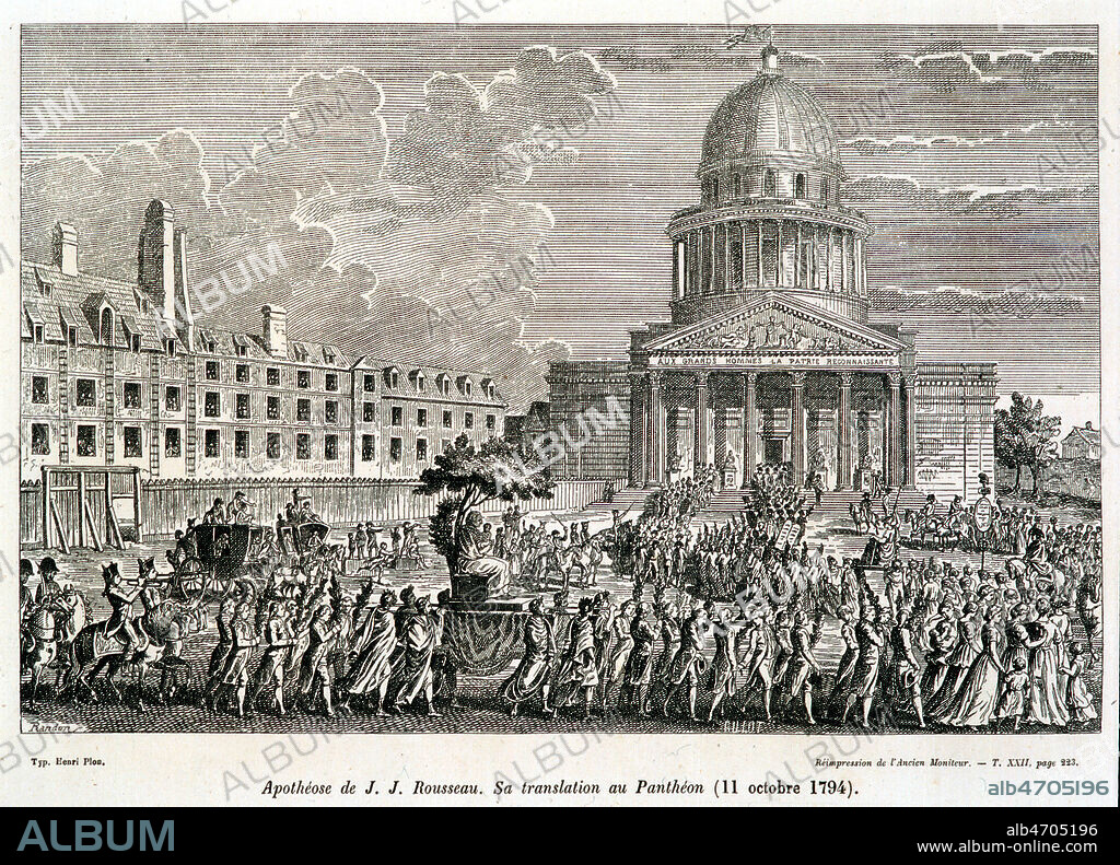 Apotheose de Jean Jacques ROUSSEAU (1712-1778). Sa translation au Pantheon le 11 octobre 1794. Illustration de Karl GIRARDET (1813-1871) d'apres RANDON. Credit : Collection KHARBINE-TAPABOR.