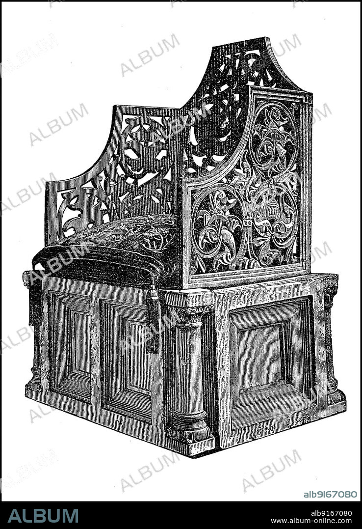 Throne from the imperial palace in Goslar, Germany, around the year 1000, Historic, digitally restored reproduction of an original from the 19th century, exact original date unknown, Europe.