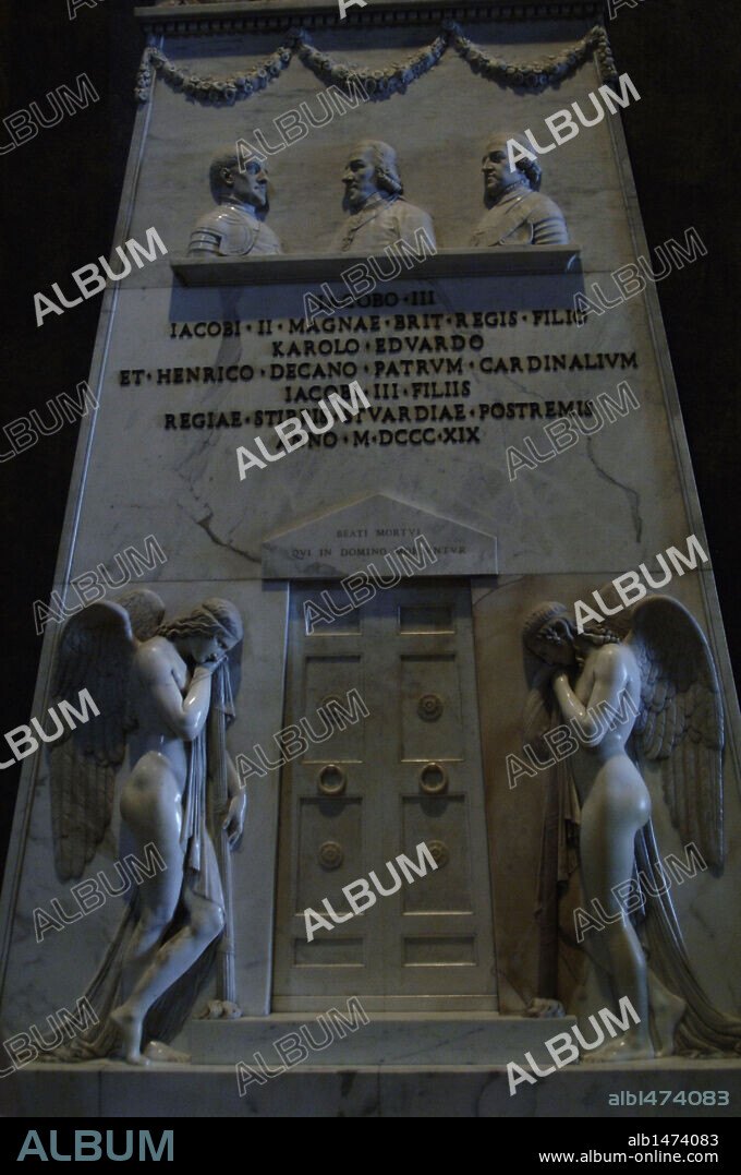 ARTE SIGLO XIX. ITALIA. ANTONIO CANOVA (1757-1822). Escultor italiano neoclasicista. "CENOTAFIO DE LOS ESTUARDO" (1817-1819). Mármol. Basílica de San Pedro. Ciudad del Vaticano.