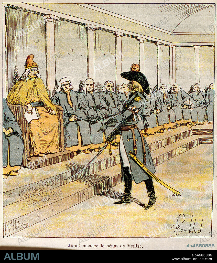 JUNOT menace le Senat de VENISE. Illustration de Louis Bombled (1862-1927) pour Le Memorial de Sainte Helene par Las Cases, 1895. Credit Collection Bertrand/ Kharbine Tapabor.