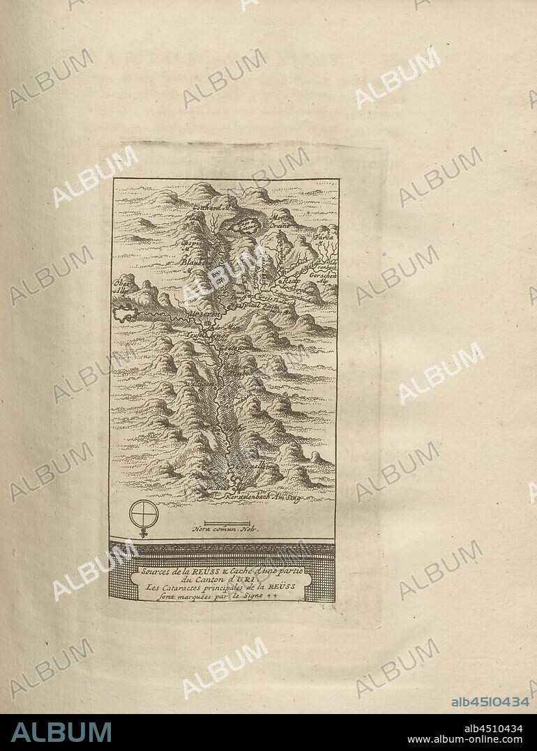 Soures de la Reüss, Cartographic Illustration of a Part of the Canton of Uri with Reussquelle, Nach S. 270, 1723, Johann Jakob Scheuchzer: Ouresiphoites Helveticus, sive, itinera per Helvetiae alpinas regiones facta annis MDCCII, MDCIII, MDCCIV, MDCCV, MDCCVI, MDCCVII, MDCCIX, MDCCX, MDCCXI (...). Lugduni Batavorum [Leiden]: typis ac sumptibus Petri van der Aa, MDCCXXIII [1723].