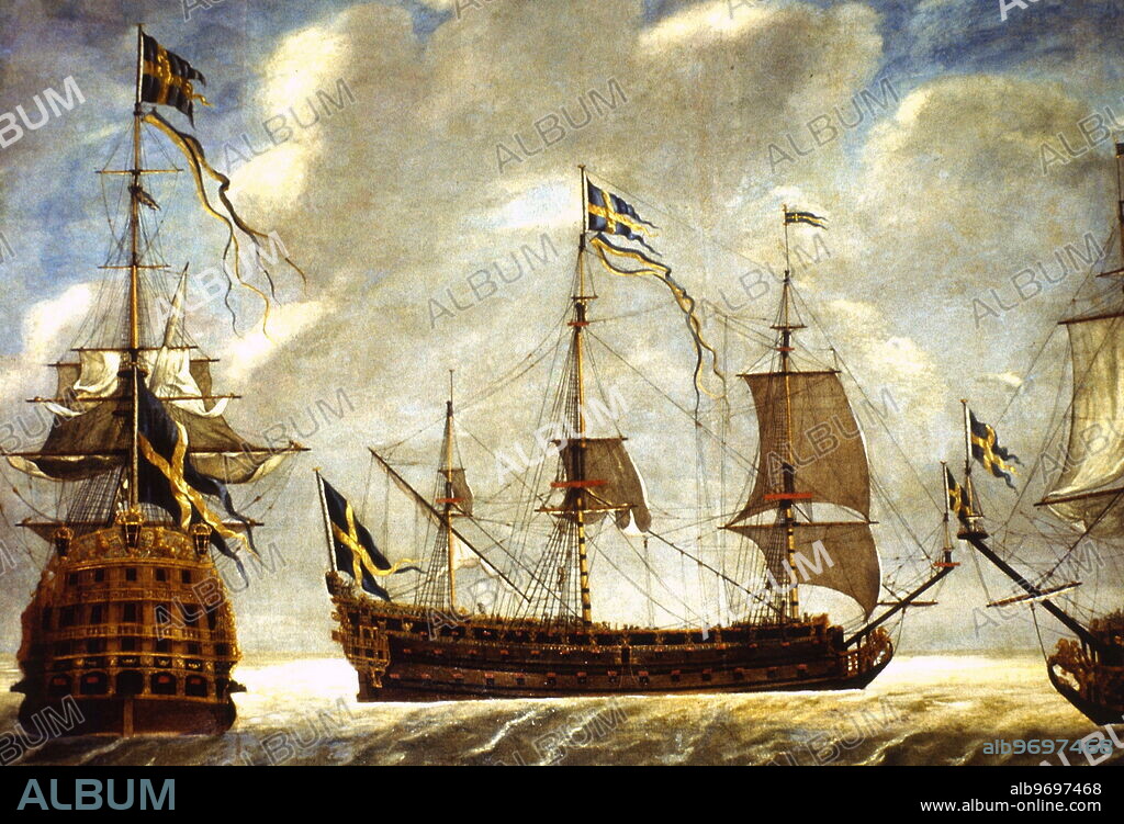MODERN HISTORY. SWEDEN. STOCKHOLM. GALLEONS OF SWEDISH FLEET 1700.