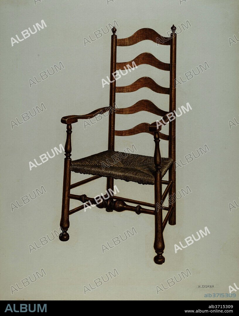 HARRY EISMAN. Armchair. Dated: 1940. Dimensions: overall: 43.3 x 34.6 cm (17 1/16 x 13 5/8 in.)  Original IAD Object: 130 cm high; 58 cm wide.. Medium: watercolor, colored pencil, and graphite on paperboard.