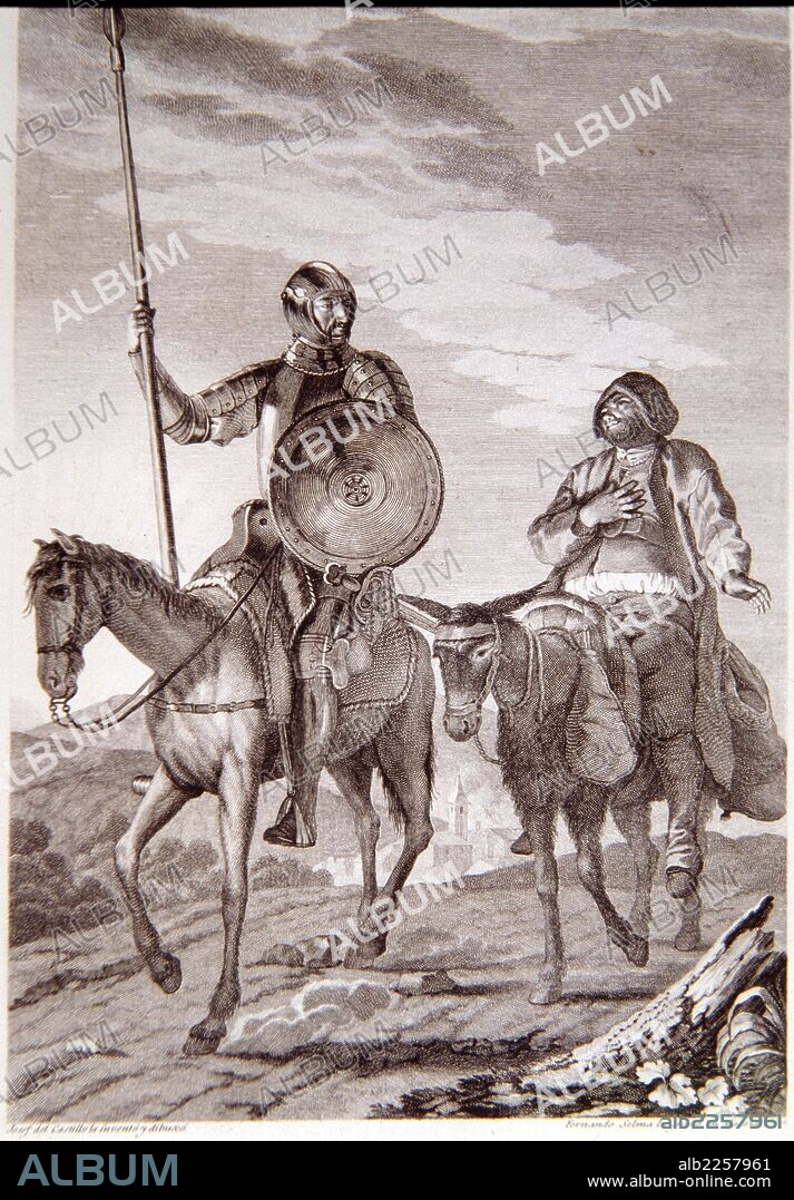 CERVANTES SAAVEDRA, MIGUEL. QUIJOTE, DON. SANCHO PANZA. ESCRITOR ESPAÑOL. ALCALA DE HENARES 1547-1616. ILUSTRACION PARA " DON QUIJOTE DE LA MANCHA ". EDITADO EN MADRID, AÑO 1780. BIBLIOTECA NACIONAL. MADRID.