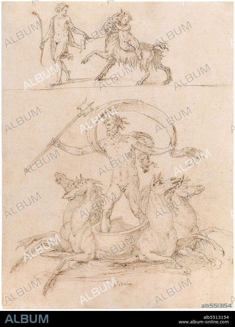 PERIN DEL VAGA. Neptune riding his chariot the infant-god Zeus riding the Goat Amalthea.