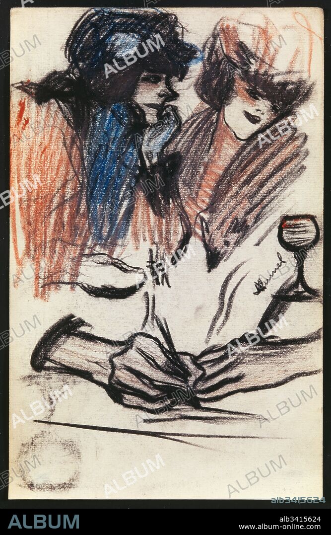 Pablo Picasso "Dos mujeres sentadas en la mesa y dos manos escribiendo", 1900.