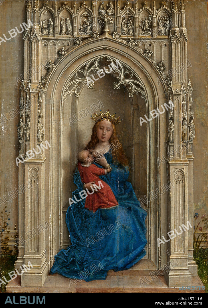 Rogier van der Weyden (Tournai hacia 1399 - Bruselas 1464). La Virgen con el Niño entronizada (hacia 1433). Óleo sobre tabla. 15,8 x 11,4 cm.