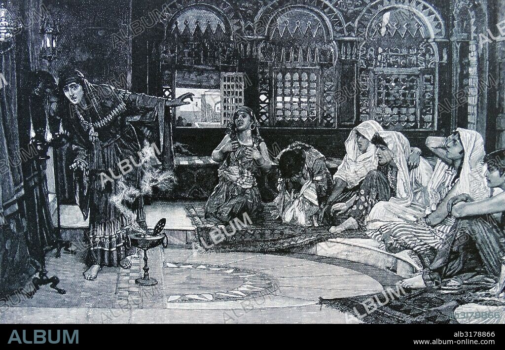 Engraving depicting the Oracle of Delphi, at the sanctuary that was dedicated to Apollo during the classical period.
