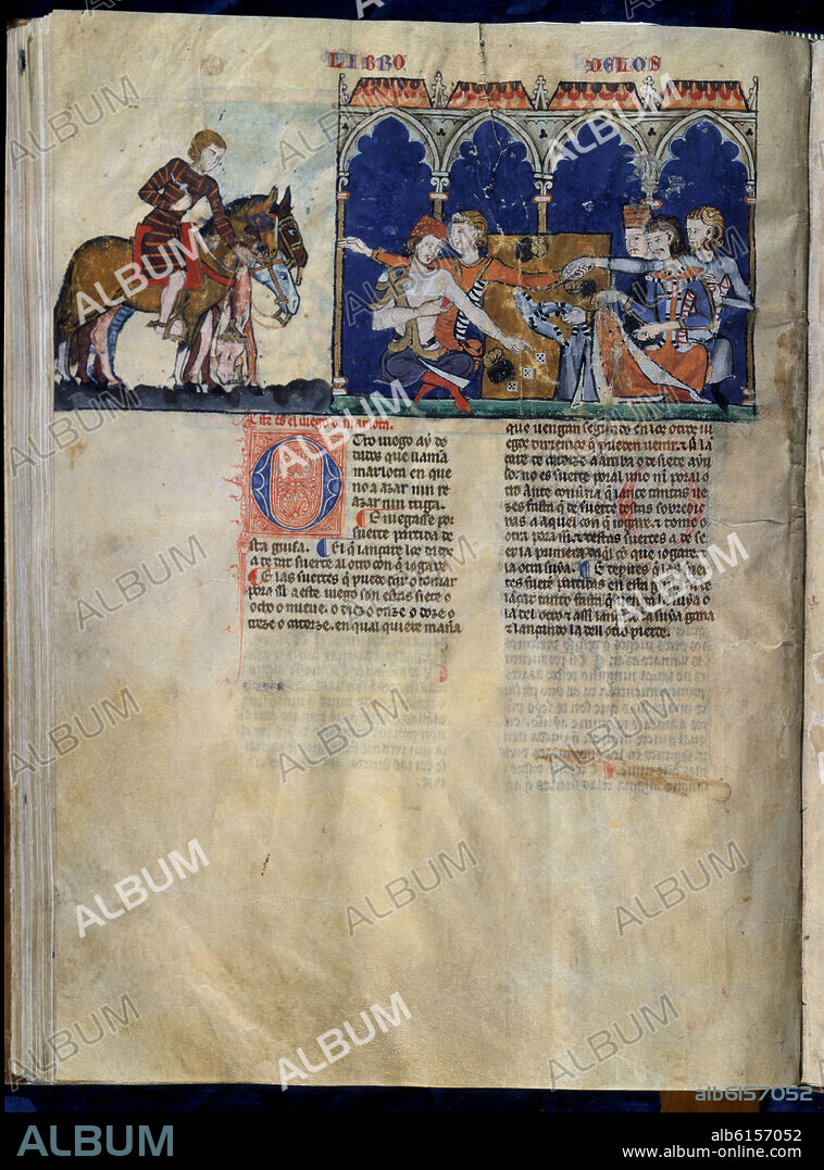 ALFONSO X DE CASTILLA EL SABIO. LIBRO DE JUEGOS O LIBRO DEL AJEDREZ DADOS Y TABLAS - 1283 - FOLIO 67V - EL JUEGO DE DADOS LLAMADO MARLOTA - MANUSCRITO GOTICO.