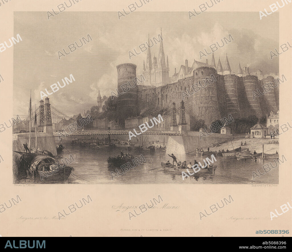 Angers on the Main, Print made by Thomas Abiel Prior, 18091886, British, after Thomas Allom, 18041872, British, undated, Line engraving on medium, slightly textured, cream wove paper.