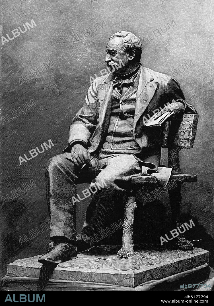 MARIANO BENLLIURE Y GIL. ESTATUA DE ANTONIO TRUEBA EN BILBAO - ILUSTRACION ESPAÑOLA Y AMERICANA - S XIX.