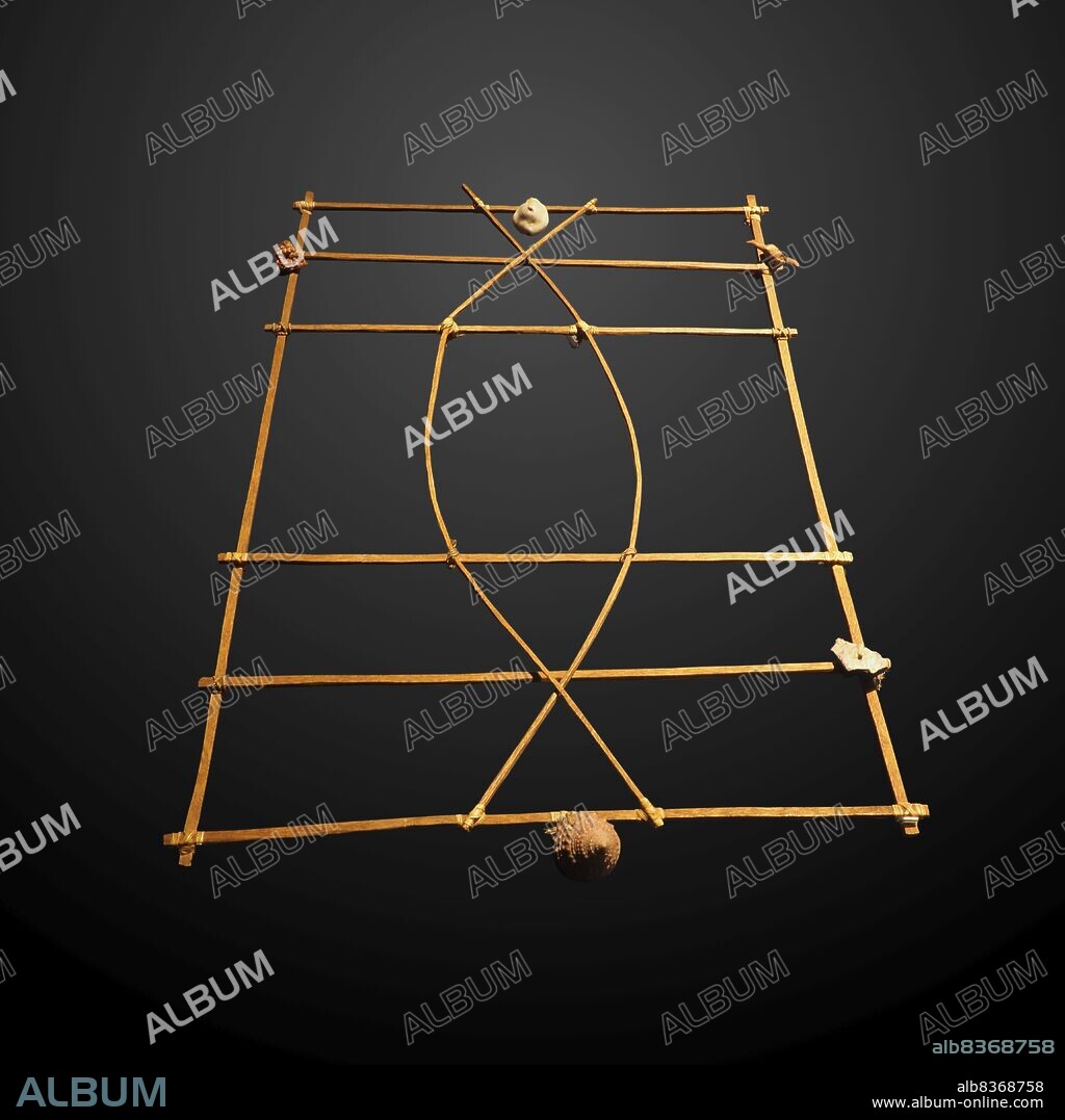 Marshall Islands stick charts were made by native Marshallese sailors to navigate the Pacific Ocean by canoe. The charts were a representation of major oceanic swell patterns and showed the ways the islands disrupted these patterns. Stick charts were primarily made from tied together coconut fronds, with island locations displayed on the charts with shells.<br/><br/>. Each chart was unique and interpretative that most could only be deciphered by the individual navigator who had made it. Stick charts came to an end after World War II, once new electronic technologies allowed for easier travel among islands and led to the decline of canoe use.