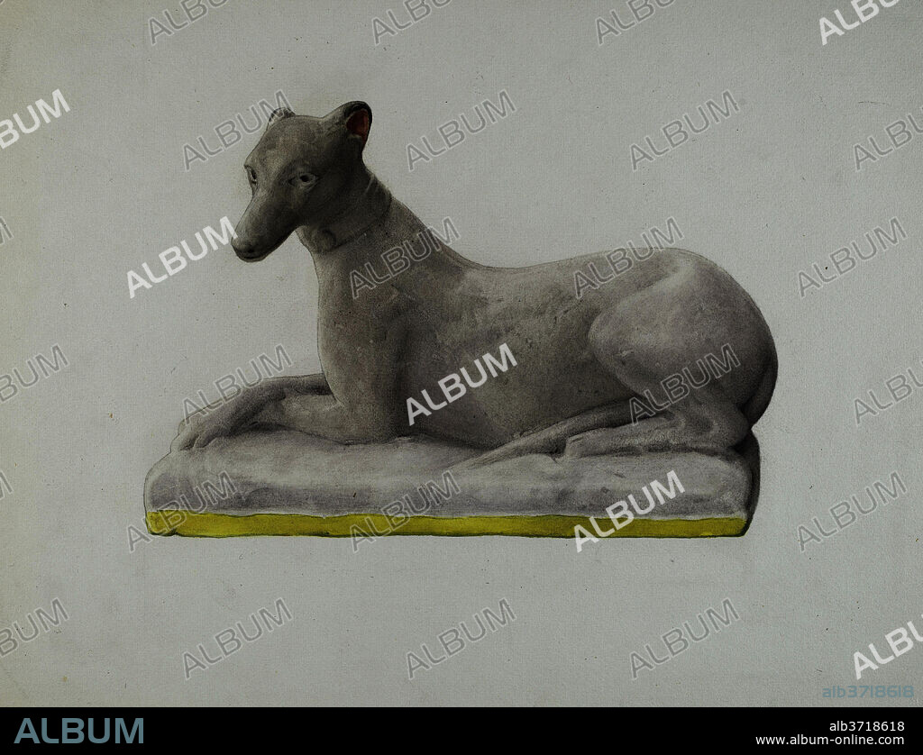 GERTRUDE KOCH. Chalkware Greyhound. Dated: c. 1941. Dimensions: overall: 27.9 x 38.2 cm (11 x 15 1/16 in.)  Original IAD Object: 9" long. Medium: watercolor and graphite on paperboard.