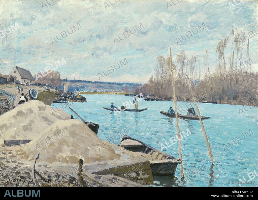 The Seine at Port-Marly, Piles of Sand. Alfred Sisley; French, 1839-1899. Date: 1875. Dimensions: 21 7/16 × 29 in. (54.5 × 73.7 cm). Oil on canvas. Origin: France.