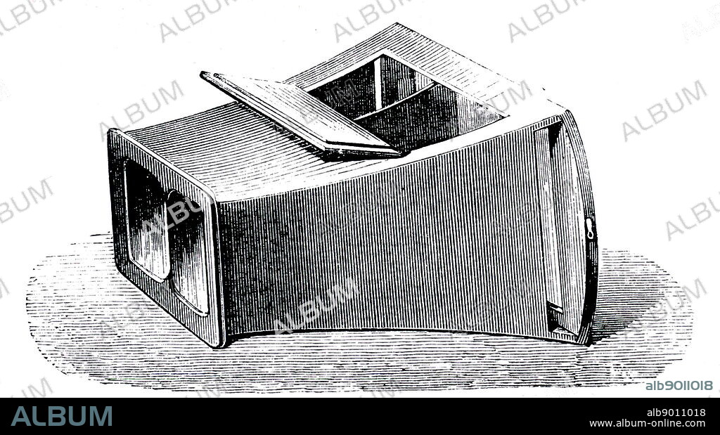 Engraving depicting a Brewster Stereoscope. David Brewster (1781-1868) a Scottish physicist, mathematician, astronomer, inventor, writer, historian of science and university principle. Dated 19th Century.