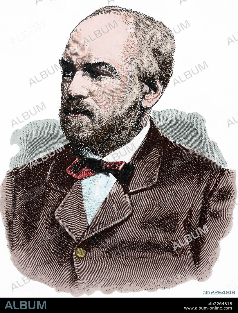 Conde Edoardo de Launay. Embajador en Berlín entre 1867 y 1892. Grabado coloreado.