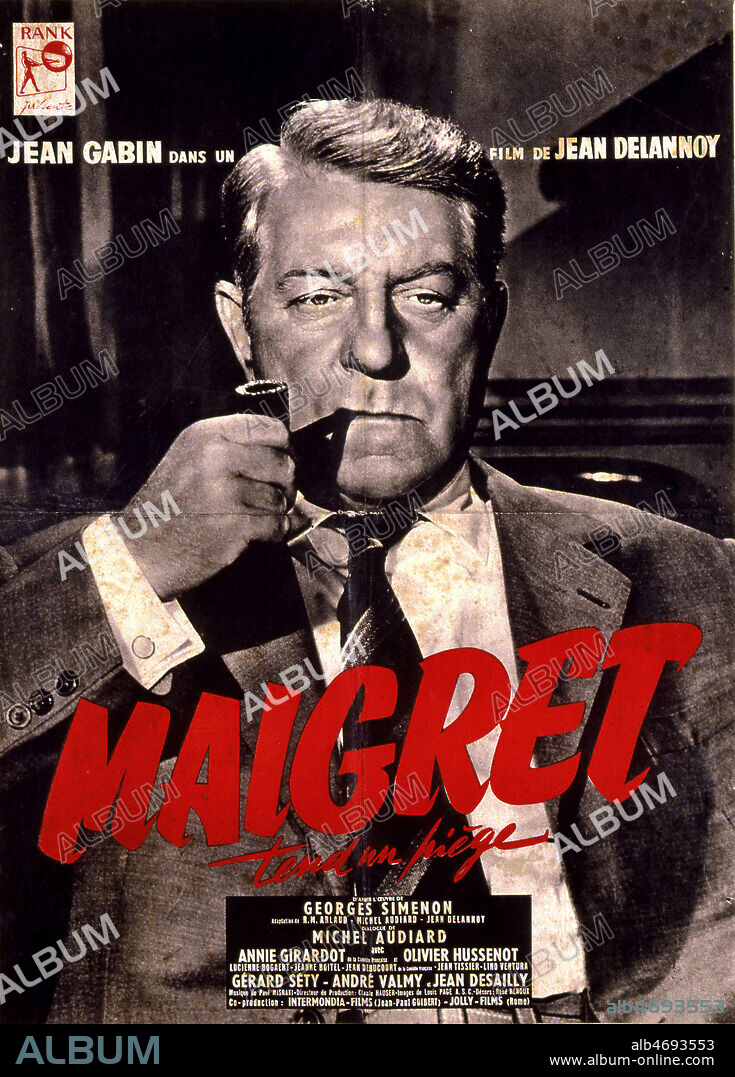 Affiche du film MAIGRET tend un piege d'apres l'oeuvre de Georges Simenon par Jean Delannoy, 1958, avec Jean GABIN. Credit : Coll. Perron/KHARBINE-TAPABOR.