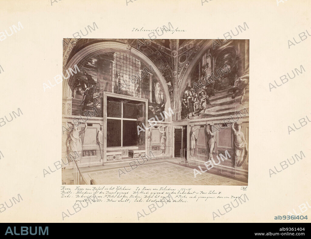 Stanza di Eliodoro in the Vatican, Rome. Room of Raphael in the Vatican . Room of Heliodorus, 1511-14. (title on object), anonymous, Vaticaan Stanza d'Eliodoro, c. 1875 - c. 1900, cardboard, albumen print, height 191 mm × width 245 mm.