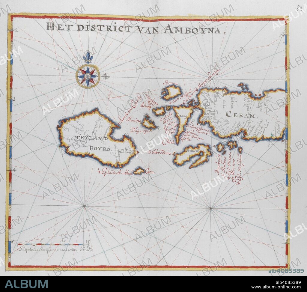 Map showing the islands of Bouro and Ceram (Seram), Indonesia. DUTCH PORTOLANO, containing forty-nine coloured maps and views. 17th century. Source: Add. 34184, f.82.