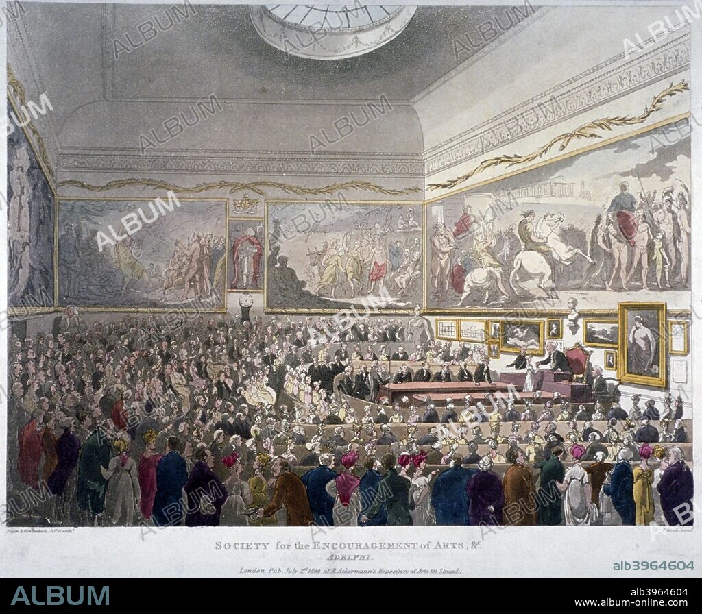 Meeting of the Society of Arts in the Adelphi Buildings, Westminster, London, 1809.