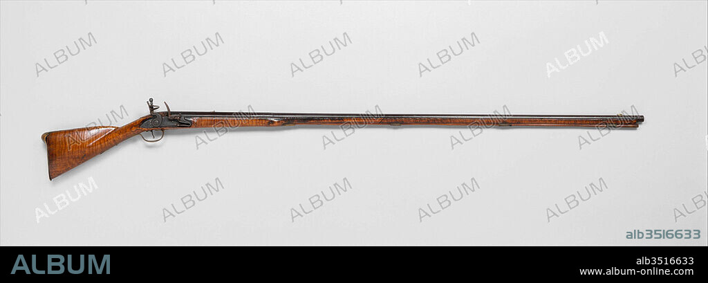 Flintlock Gun, ca. 1740–50, American; lock, French, Steel, brass, wood (tiger maple), L. 77 1/4 in. (196.2 cm); L. of barrel 60 in. (152.4 cm); Bore 10 gage; Wt. 11 lbs. 9 oz. (5.24 kg), Firearms-Guns-Flintlock, This gun is notable for its great length (77 inches overall) and for several stylistic features that make it attributable to New York. It is distinguished further by its historical association with John Dean (1755–1816), a sergeant in the Continental Army during the American Revolution who participated in the capture of the British spy Major André.