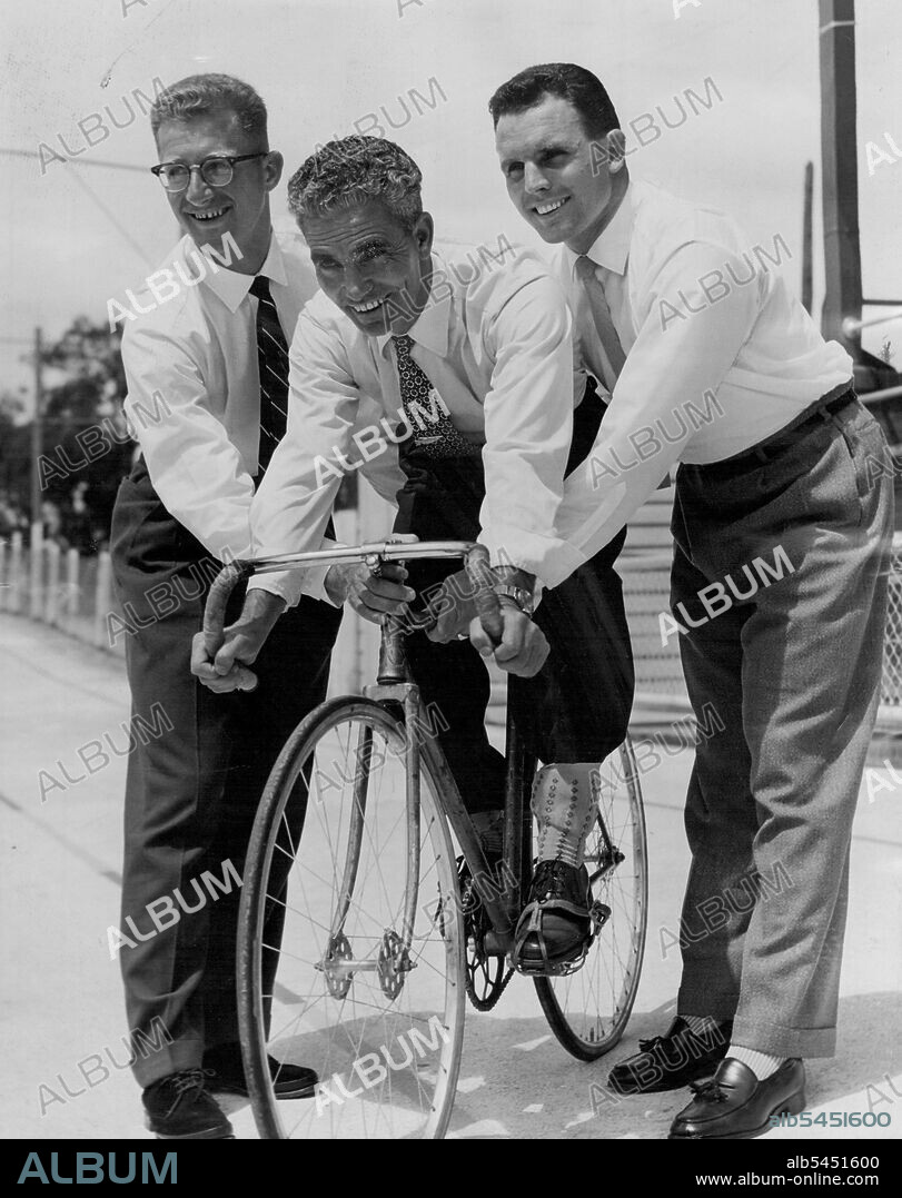 Mayor of Canterbury, Ald. Schofield, is being taken for a ride as the Wiley Park cycling track. The "villains" are former Olympians, Russell Mockridge (left) and Lionel Cox. These two and topliners from other States will be contesting the Australian champion championships at the track tonight, Friday night and Saturday night.From the start, Ald. R. J. Schofield had said all the talk about the plant was "fallacious rubbish."He was right.Over the years the council sought technical help from the C.S.I.R.O. and financial help from the State and Federal Governments, to no avail.Ald. Schofield, said, The ratepayers are lucky to be rid of this huge "white elephant". October 27, 1949.