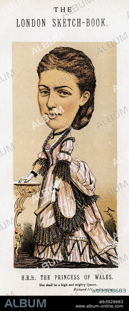 Alexandra of Denmark, Princess of Wales, 1874. Caricature of Princess Alexandra of Denmark (1844-1925), later Queen Consort to King Edward VII, with a quote from Shakespeare's Richard III. Illustration from The London Sketch-Book (1874).