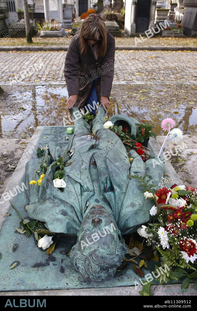 Victor Noir statue at grave at Pere Lachaise cemetery, Paris, France, Europe.