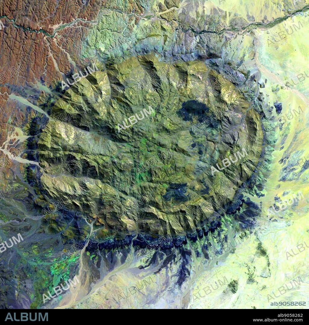 Brandberg Massif; a dome-shaped granite intrusion of 250 square miles (650 square kilometres) rising 1.6 miles (2,573 meters) above its surroundings in the central Namib Desert, Namibia, Africa.