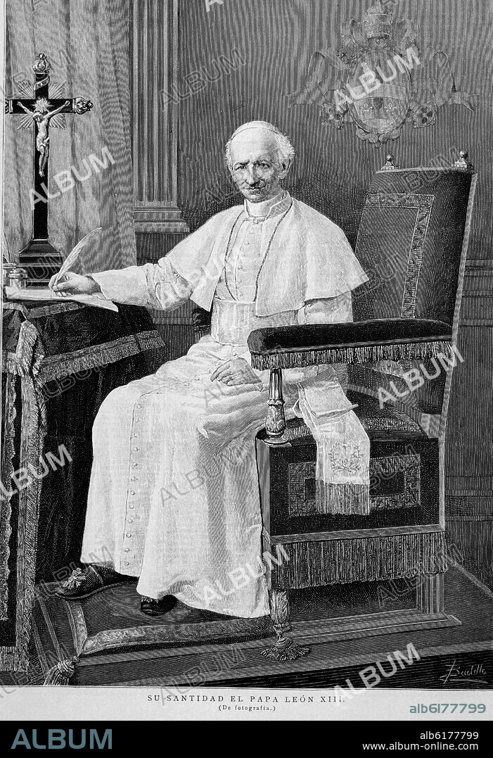 BADILLO. SU SANTIDAD EL PAPA LEON XIII - GRABADO S XIX.