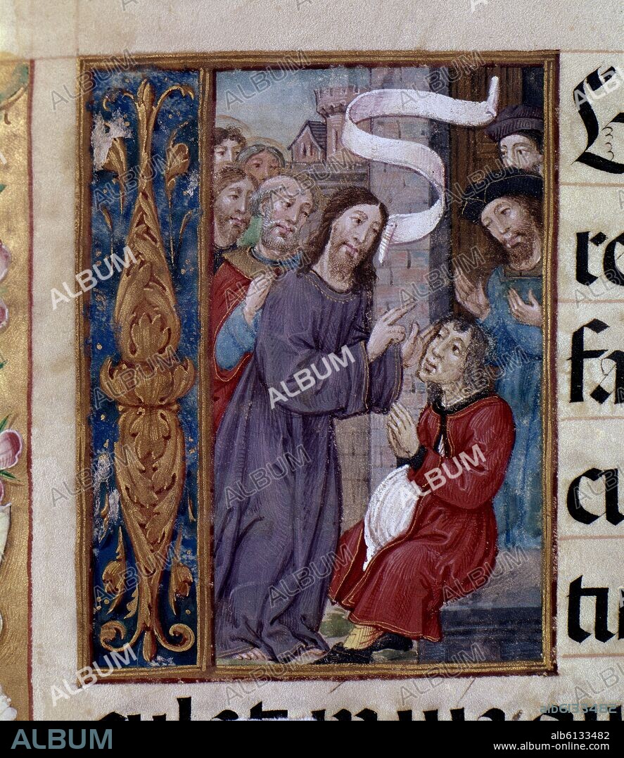 AUTOR LIBRE 01307. "Misal Rico de Cisneros", Mass Book of the high altar at the Catedral de Toledo, currently kept in the Biblioteca Nacional de España. Jesus healing a dropsical person (Miracle of Jesus).