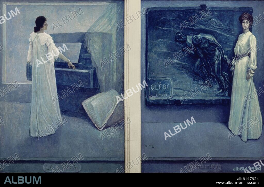 JULIO ROMERO DE TORRES. PINTURAS MURALES SOBRE LAS ARTES - 1905 - LA MUSICA Y LA ESCULTURA.
