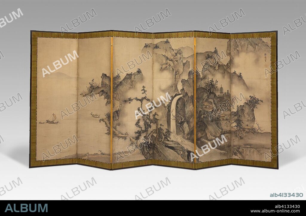 Landscape of the Four Seasons. Sesson Shukei c. 1490-after 1577; Japanese. Date: 1501-1600. Dimensions: 156.5 x 337 cm. Six-panel screen (one of a pair); ink and light colors on paper. Origin: Japan.