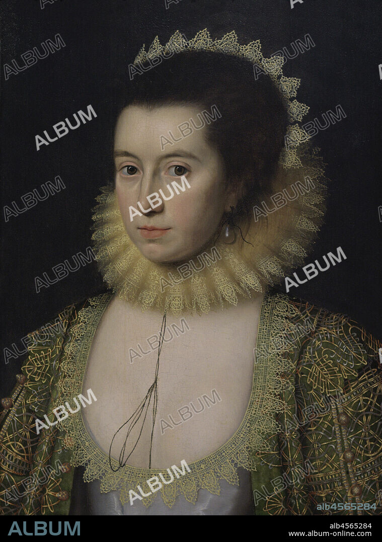 WILLIAM LARKIN (CA.1580-1619). ENGLISH PAINTER.. Lady Anne Clifford, Countess of Dorset, Pembroke and Montgomery, 14th Baroness of Clifford (1590-1676). English aristocrat and patron of authors and literature. Portrait by William Larkin (ca.1580-1619). Oil on panel (57,5 x 43,5 cm), ca.1618. National Portrait Gallery. London, England, United Kingdom.