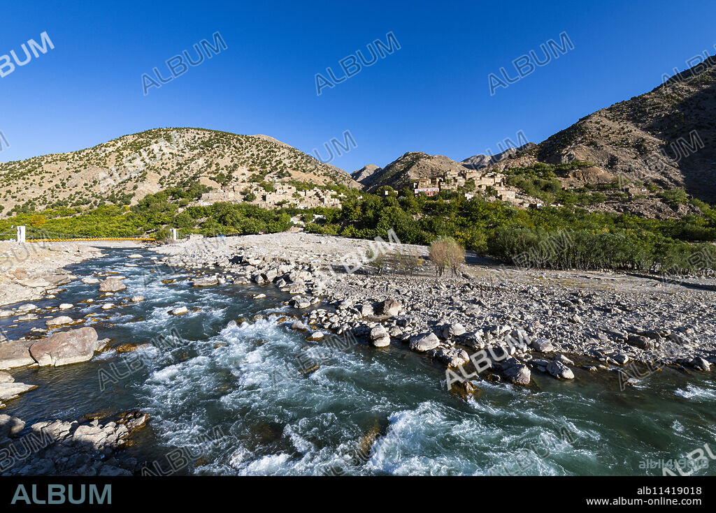 Panjshir River flowing through the Panjshir Valley, Afghanistan, Asia.