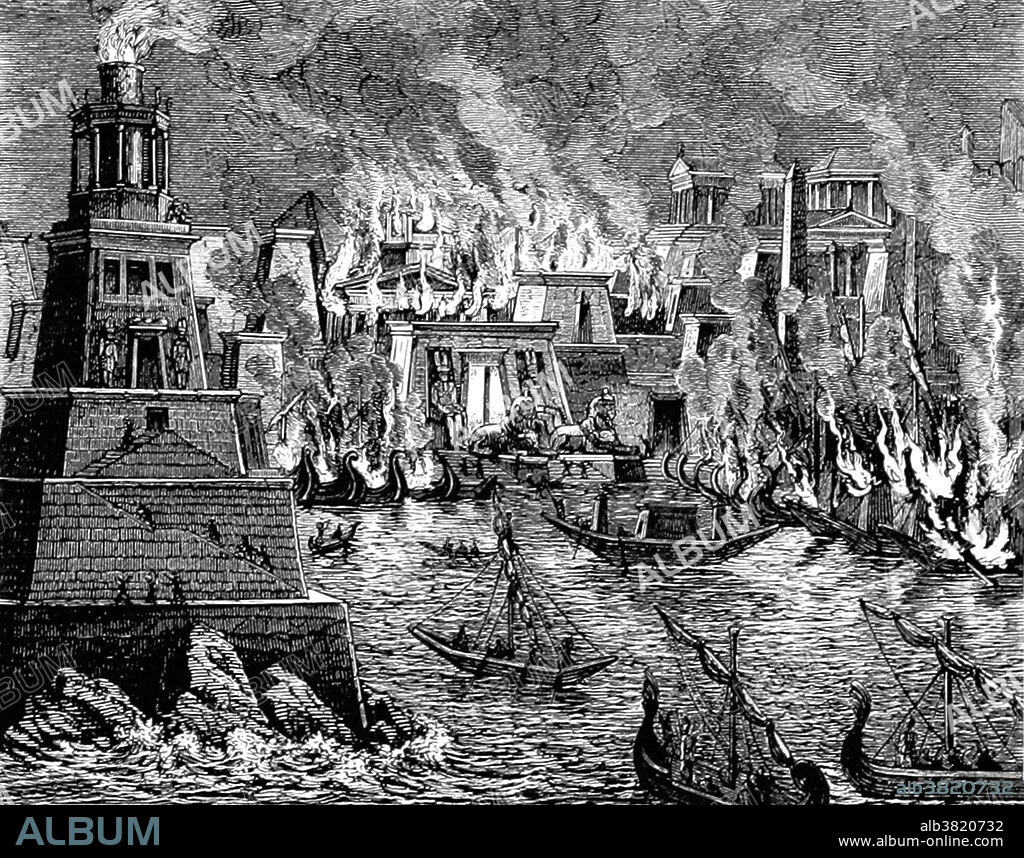 Burning of the Royal Library of Alexandria engraving taken from page 578 of "Popular History of Egypt" by John Westrop Watkins, 1886. Alexandria was founded by Alexander the Great in 331 BC. The Royal Library of Alexandria was one of the largest and most significant libraries of the ancient world. It flourished under the patronage of the Ptolemaic dynasty and functioned as a major center of scholarship from its construction in the 3rd century BC until the Roman conquest of Egypt in 30 BC. With collections of works, lecture halls, meeting rooms, and gardens, the library was part of a larger research institution called the Museum of Alexandria, where many of the most famous thinkers of the ancient world studied. Most of the books were kept as papyrus scrolls, and though it is unknown how many such scrolls were housed at any given time, their combined value was incalculable. The library is famous for having been burned resulting in the loss of many scrolls and books, and has become a symbol of the destruction of cultural knowledge. Although there is a mythology of the burning of the Library at Alexandria, the library may have suffered several fires or acts of destruction over many years. Possible occasions for the partial or complete destruction of the Library of Alexandria include a fire set by Julius Caesar in 48 BC, an attack by Aurelian in the 270s AD, the decree of Coptic Pope Theophilus in 391 AD, and the decree of the second caliph Omar ibn Al-khattab in 640 AD.