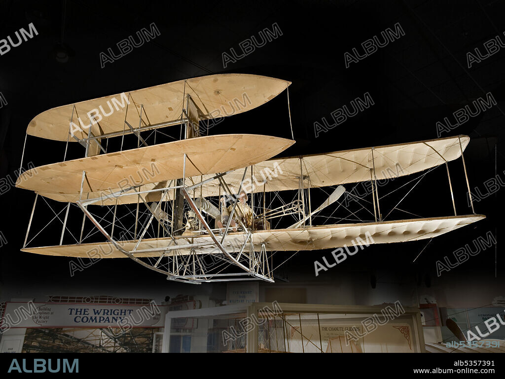 WRIGHT BROTHERS. Canard biplane with one 30-to-40-horsepower Wright vertical four-cylinder engine driving two pusher propellers via sprocket-and-chain transmission system. No wheels; skids for landing gear. Natural fabric finish; no sealant or paint of any kind. The 1909 Wright Military Flyer is the world's first military airplane. In 1908, the U.S. Army Signal Corps sought competitive bids for a two-seat observation aircraft. Winning designs had to meet a number specified performance standards. Flight trials with the Wrights' entry began at Fort Myer, Virginia, on September 3, 1908. After several days of successful flights, tragedy occurred on September 17, when Orville Wright crashed with Lt. Thomas E. Selfridge, the Army's observer, as his passenger. Orville survived with severe injuries, but Selfridge was killed, becoming the first fatality in a powered airplane. On June 3, 1909, the Wrights returned to Fort Myer with a new airplane to complete the trials begun in 1908. Satisfying all requirements, the Army purchased the airplane for $30,000, and conducted flight training with it at nearby College Park, Maryland, and at Fort Sam Houston, in San Antonio, Texas, in 1910.