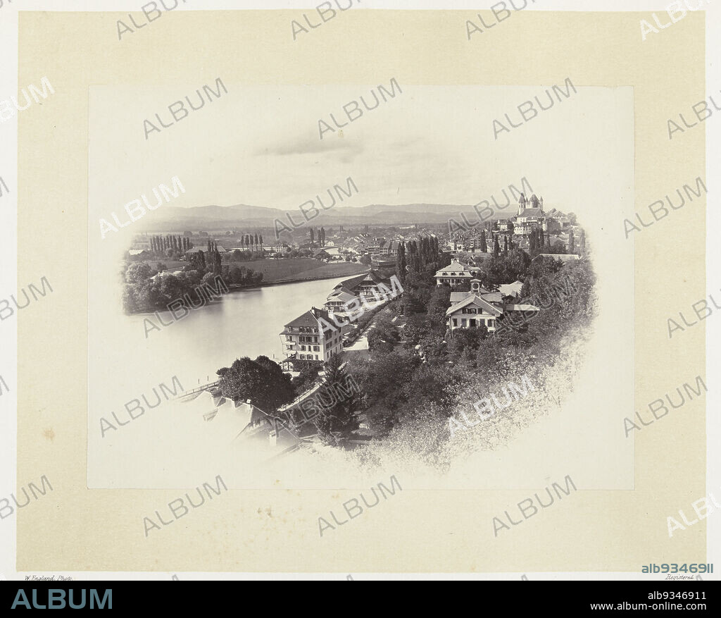 View of Thun, Thun (title on object), Views of Switzerland and Savoy (series title on object), William England (mentioned on object), publisher: A. Marion Son & Co. (mentioned on object), Thun, publisher: London, 1863 - 1865, paper, cardboard, albumen print, height 156 mm × width 210 mmheight 310 mm × width 400 mm.