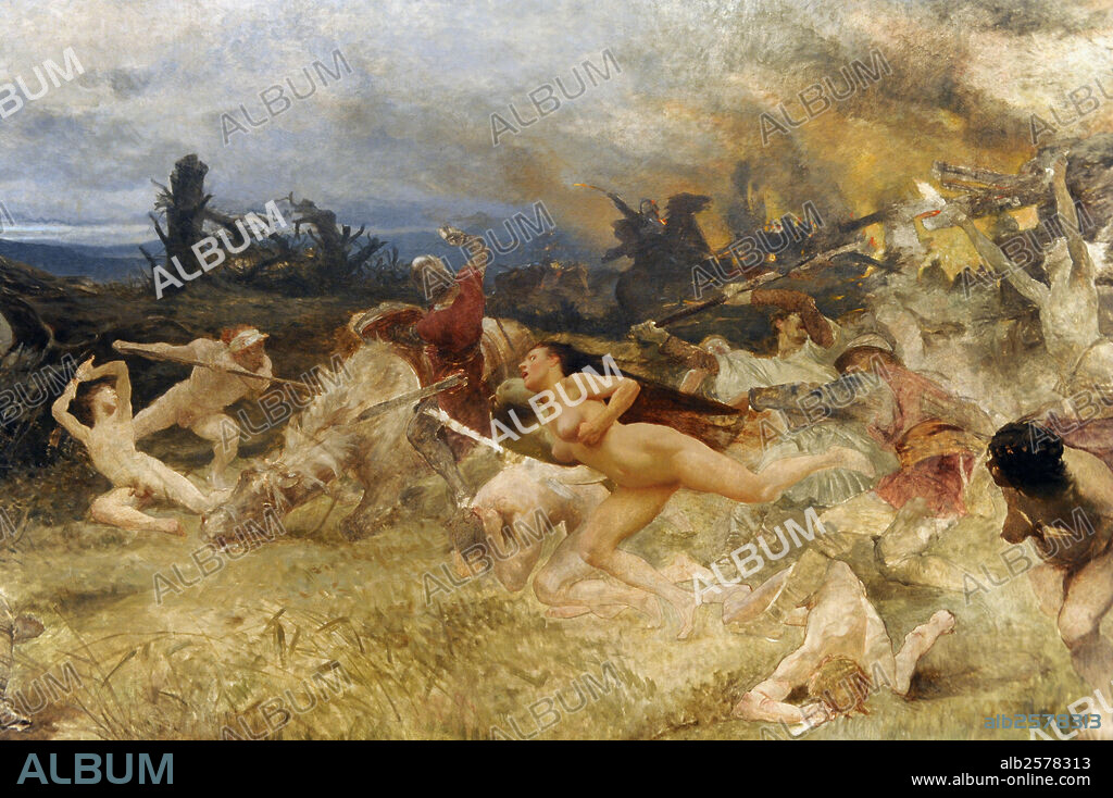 ARTE SIGLO XX. EUROPA. FRANTISEK ZENISEK (1849-1916). Pintor checo. "Fatalidad a los Adamitas",1903. Oleo sobre lienzo. Adamismo (doctrina herética surgida en el siglo II en el Norte de Africa, que pretendía, mediante el nudismo, retornar a la inocencia del Eden, descrita en el Génesis). Galería Nacional de Praga. República Checa.